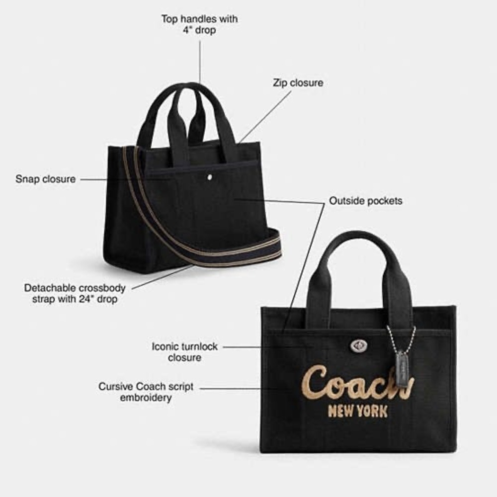 NEW COACH Mini Cargo Cherry Print Canvas Tote Bag 20 in Chalk/Multi - Picture 14 of 14
